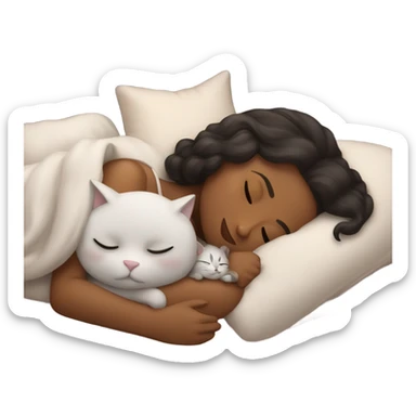 girl sleeping with two cat sticker