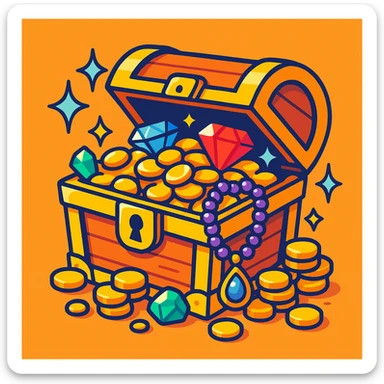 treasure chest, vibrant cartoon style sticker