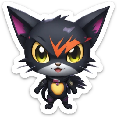 Edgy Shy Anthro boyish cool pretty dark black Noibat-Litten-Pokémon-cat-fursona punk techwear sticker