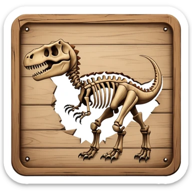 Dinosaur Signboard – Wooden board with a dinosaur skeleton drawing sticker