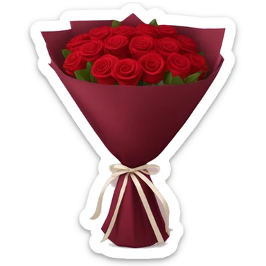 Bouquet of red roses in a burgundy package sticker