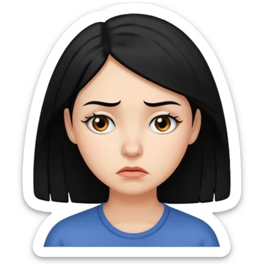 A worried woman, black hair, with one eyebrow raised sticker