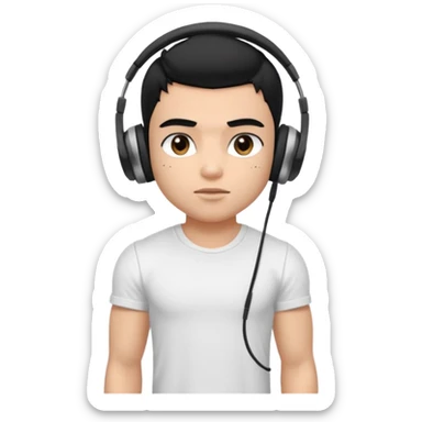 a pretty bratz fair indian boy with black hair. lean but muscled, wearing a white tshirt. headphones on sticker