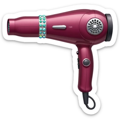 burgundy blow dryer covered in gems sticker