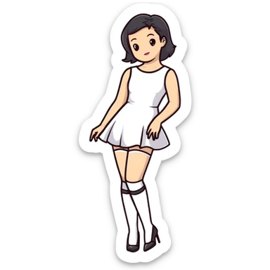 Girl in a cute fashionable dress with stockings and high heel shoes sticker