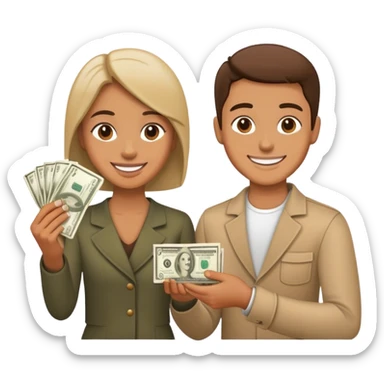 Person handing someone cash donation sticker