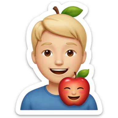 Make me an apple emoji of a person smiling with eyes closed and an open mouth with no teeth sticker