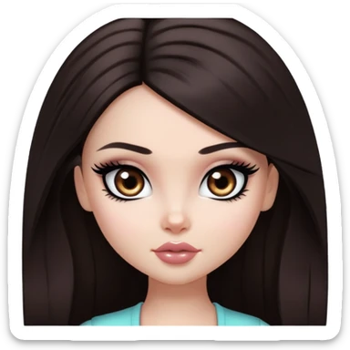 pretty bratz girl, long dark brown hair, dakr brown eyes, black eyeliner, pale skin sticker