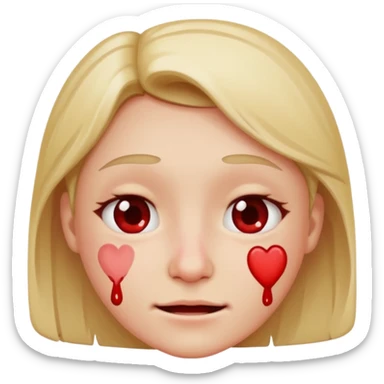 Blushing face with a small smile and a nose bleed sticker