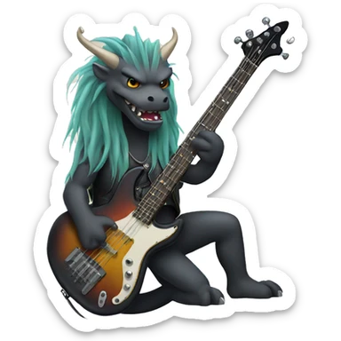dragon with long hair rocking a bass guitar  sticker