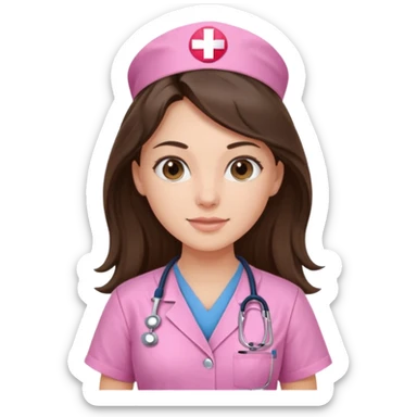 pretty brunette nurse with long hair in pink scrubs sticker