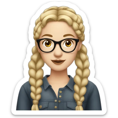 white woman with blonde pigtail braids and large dark rimmed glasses sticker
