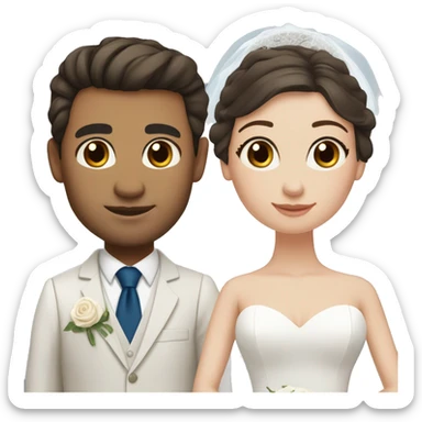 Bride with pale skin, dark brown hair & blue eyes standing with Groom with olive skin, dark brown hair and brown eyes sticker