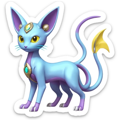 Mechanical Miraidon-Espeon-Mewtwo-Fakémon-hybrid-creature (full body)  with yellow eyes and cyan markings sticker
