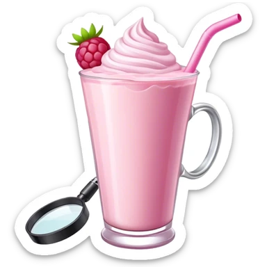 A raspberry milkshake with a magnifier sticker