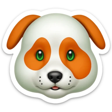perro blanco ojos verdes con pelota naranja en el hocico sticker