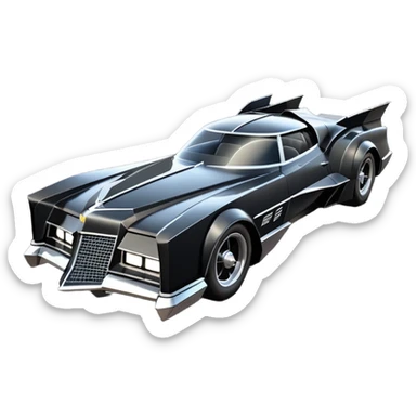  aerodynamic opulent dark knight futuristic concept Batmobile loosely based on 1977 Buick  coupe deville roadster racing(flat long straight faceted mechanical body) winged stealthy street hot rod  sticker