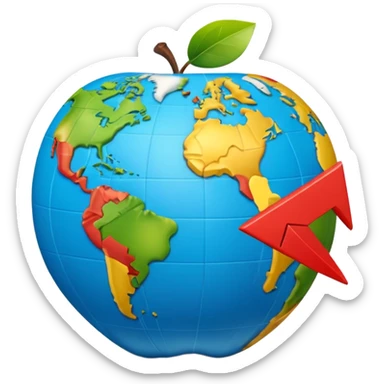 3D globe in Apple emoji style, Germany clearly marked in Europe, arrow pointing from Germany to USA in North America, no text, smooth gradients, soft shadows, realistic 3D look, suitable for Instagram Reel sticker