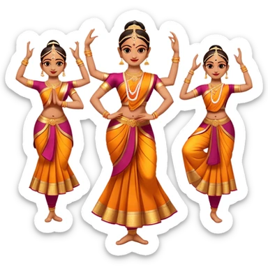 cinematic-realistic-bharatanatyam-dance-emoji,-depicted-as-an-elegant-classical-indian-dance-performance-with-graceful-poses,-intricate-costumes,-and-expressive-hand-gestures,-rendered-with-rich-textures-and-warm-dramatic-lighting, single dancer full body  sticker