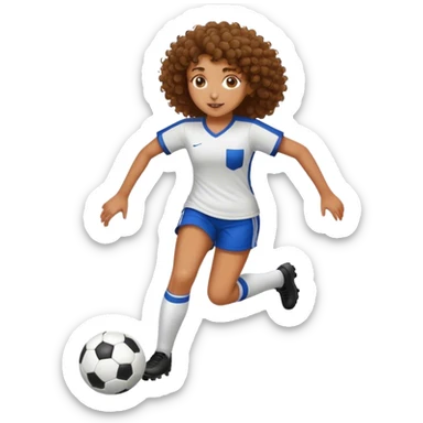 Brown skinned curly haired girl playing soccer  sticker