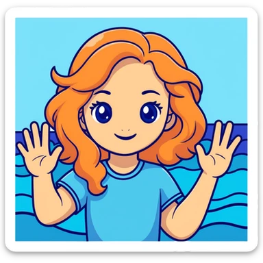teen girl with wavy dirty blonde hair and ocean blue eyes waving sticker