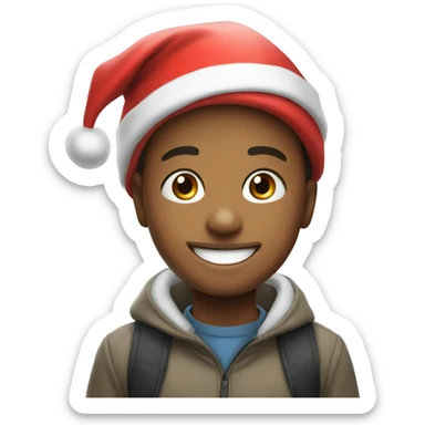 smiling boy outdoors portrait with a Santa hat  sticker