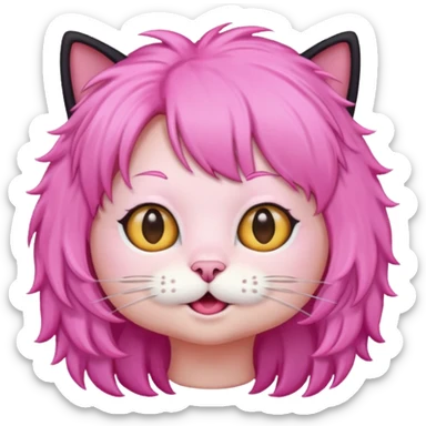 Black cat wearing a pink hair wig sticker