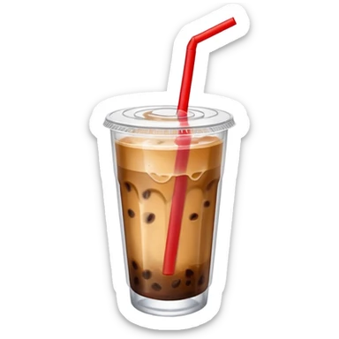  plastic cup of iced coffee with one straw. sticker