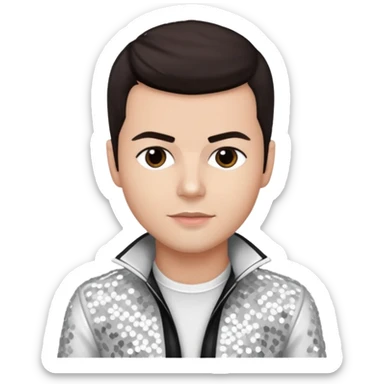 Jordan Knight from NKOTB with dark brown hair, white sequin outfit sticker