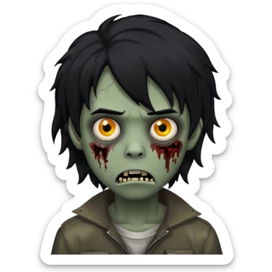 Boy, zombie, black hair, medium long and wavy, emo, shaggy, dark, spooky, creepy expression sticker