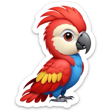 cinematic-cute-macaw-portrait-emoji,-head-tilted-playfully-and-inquisitively,-with-a-dazzling-red-plumage-and-round,-sparkling-eyes-filled-with-charm,-simplified-yet-irresistibly-adorable-features,-highly-detailed, white beak sticker