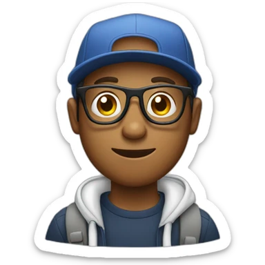Young man with glasses and cap playing on a cell phone  sticker