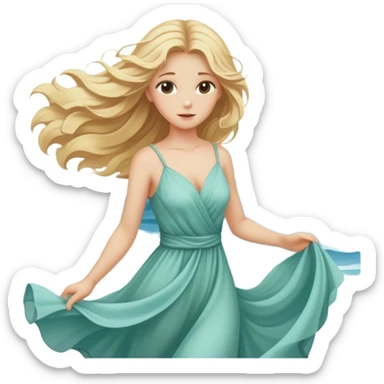 Blond Girl in a flowing dress by the ocean wind in her hair with beautiful finish. sticker