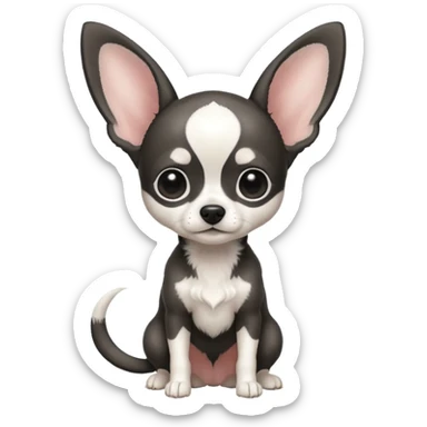 Full White and black Chihuahua - tiny, skinny and big ears. Full body sticker