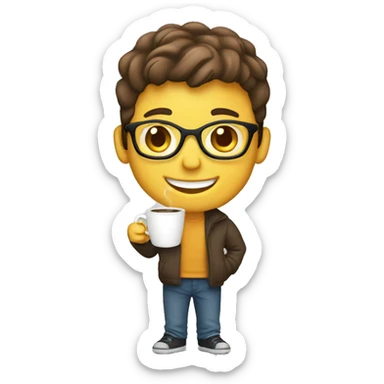 boy with a mac laptop and coffee smiling sticker