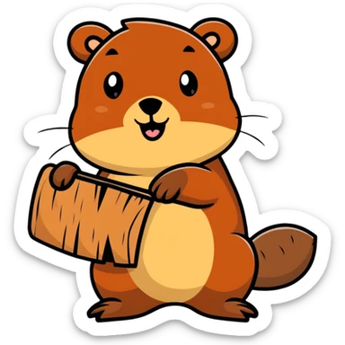 happy beaver with wood sticker