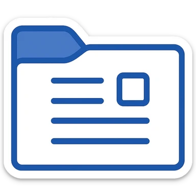 Recreate the documents folder icon in a very simple, flat color clip art style using three blue shades from the palette. Keep the layout and details of the original icon as closely as possible. Minimal design, no text, transparent background. sticker