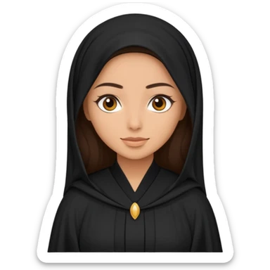 create an emoji of a girl wearing a shayla (شيله) and abaya, brunette girl (her hair shows ofc it is not a hijab) like more of a khaleeji shayla sticker