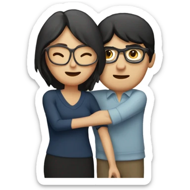 European white couple hugging Woman with dark Brown middle lenght hair and man with Short Black hair. Both people with Brown Glases  sticker