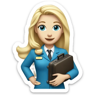 long blonde hair blue eyed girl flight attendant holding suitcase sticker