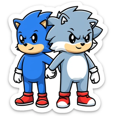 Sonic the blue hedgehog and Silver the white/silver hedgehog holding hands together as friends sticker