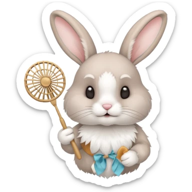 A rabbit hold a folding fan playfully sticker
