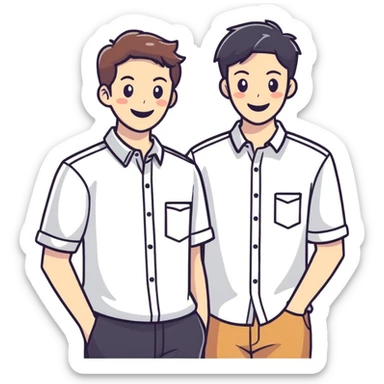 smiling duo in casual shirts sticker