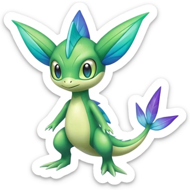 Futuristic glowing scaled Larvitar-Celebi-Snivy-hybrid-fusion (full body) sticker