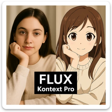 replace the logo with the text of "FLUX kontext pro", keep everything else same sticker