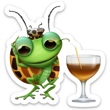 bug with a lizard on its back drinking an espresso martini sticker
