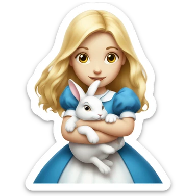 Alice in wonderland holding the white rabbit in her arms sticker