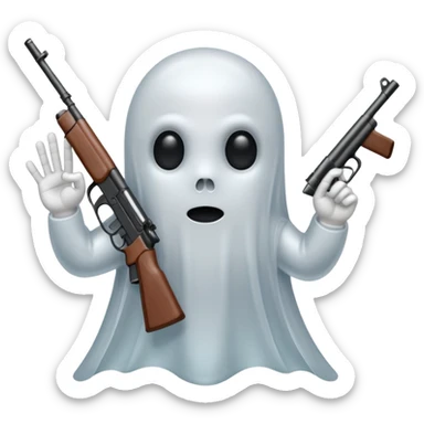Fantasmas con un fusil y haciendo haciendo en en forma de V con los dedos sticker