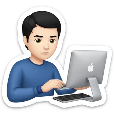 A WHITE MAN, WHIT BLACK HAIR, WITH A PC  sticker