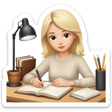 pretty blonde model journal at a cozy desk  sticker